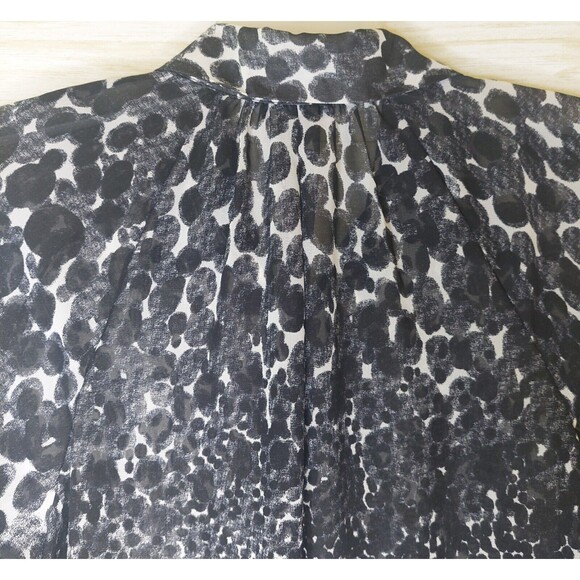 Cabi Womens Sheer Blouse Med. Black White Animal Print Button Front Long Sleeve - Picture 3 of 9